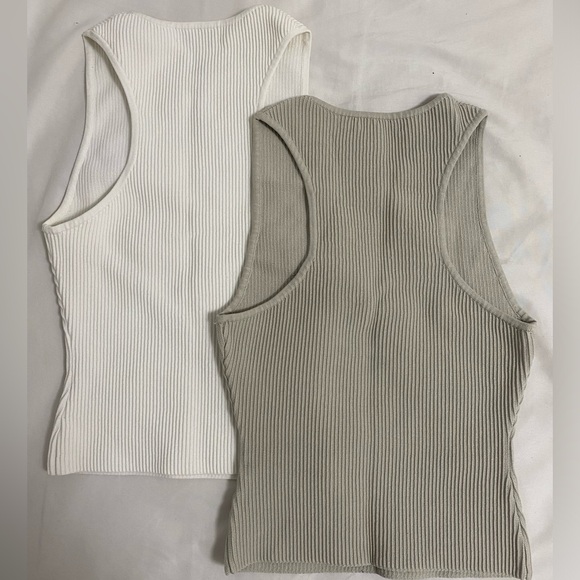 SOLD Aritzia Babaton Sculpt Knit Racer Tank in White and Matte Pearl- Small - Picture 2 of 6